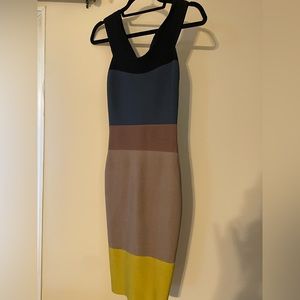 Herve Leger Bandage Dress with Multicolor -Black/Blue/Grey/Yellow blocking XXS